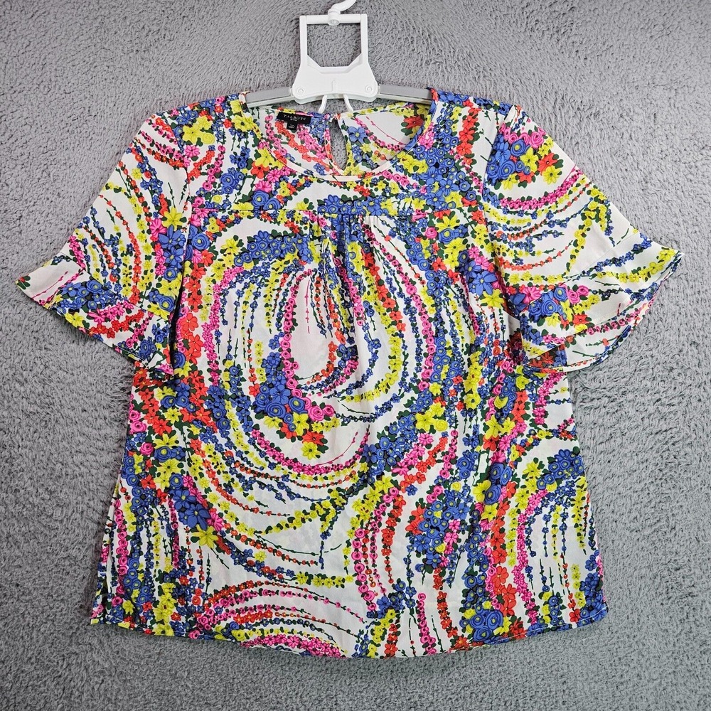 Talbots Top Blouse‎ Women Large Petite Lp Colorful Floral Print  Pull Over